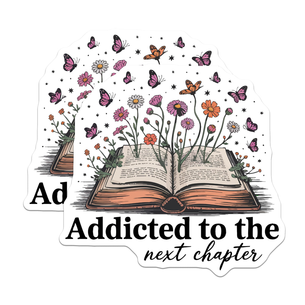(2 Pack) Book Lover Magnets - Addicted to Next Chapter - Floral Bookish Decor - Reading Enthusiast - Butterfly Art - 5 Inches On Longest Side - Thick Durable Magnet - Made in USA - MAG21321