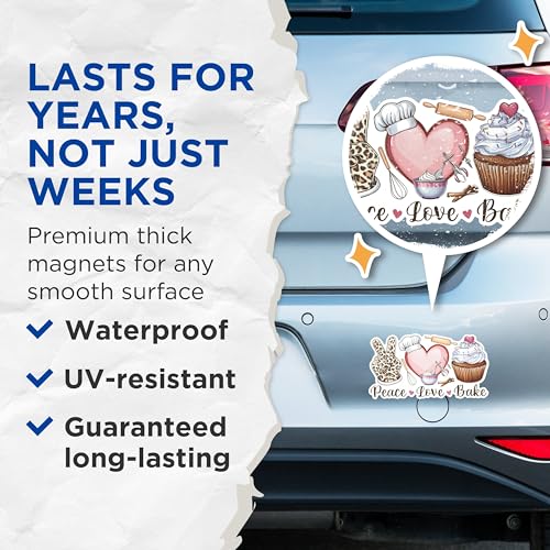 (2 Pack) Peace Love Bake Magnets - Fun Kitchen Magnets - Baking Themed Refrigerator Magnets- 5" On Longest Side - for Fridges, Toolboxes, Cars - Made in USA - MAG3024
