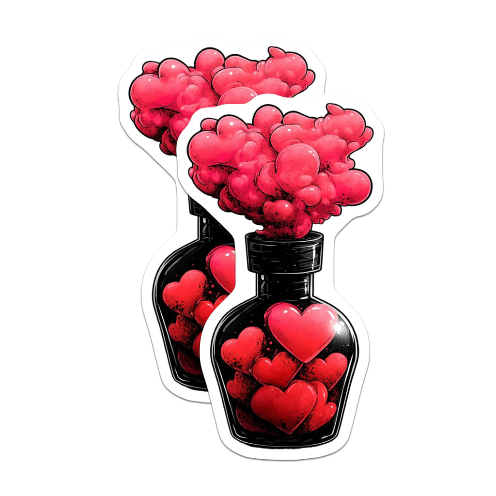 (2 Pack) Love Potion Magnets - Romantic Heart Bottle Art - Valentines Day Decor - Emotional Display - 5 Inches On Longest Side - Thick Durable Magnet - Made in USA - MAG22964