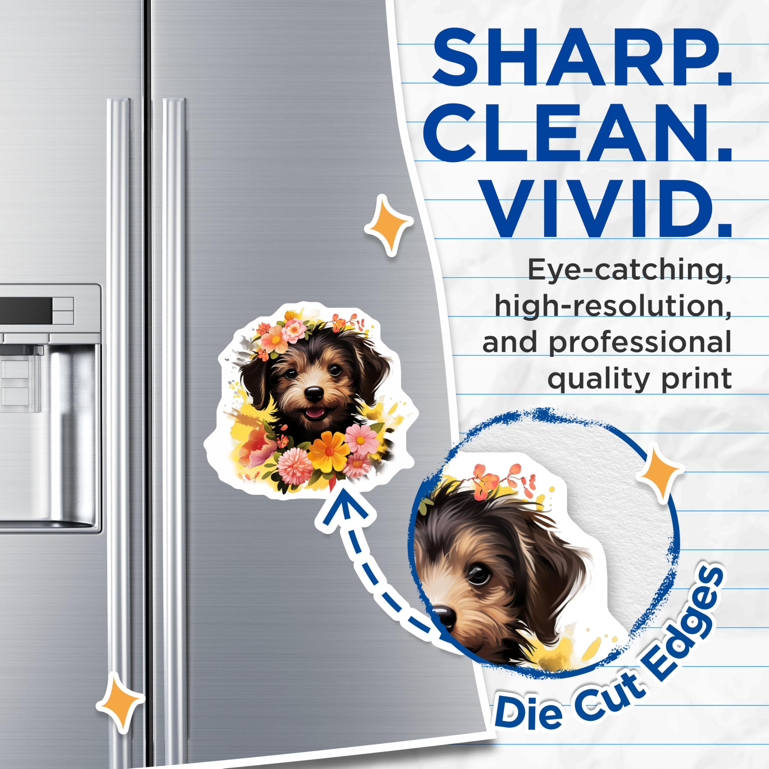 (2 Pack) Whimsical Puppy Magnets - Floral Dog Art Decor - Pet Lover Kitchen Refrigerator Magnets - 5 Inches On Longest Side - Thick Durable Magnet - Made in USA - MAG28181