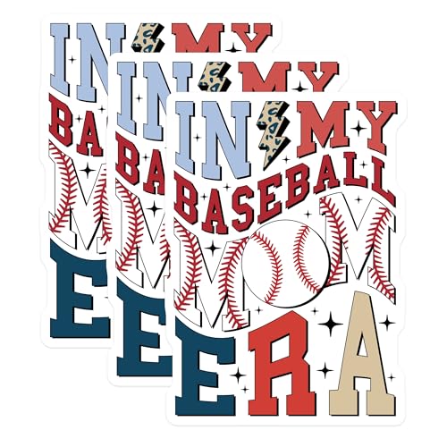 (3 Pack) Baseball Mom Decals - in My Era - Laptop Decals - 3 Inches On Longest Side - Easy Peel & Apply - Made in USA - 3MCS2290