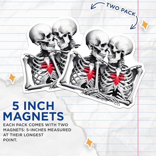 (2 Pack) Skeleton Couple Magnets - Skull Art - Romantic Skeletons - Gothic Skeleton Decor - Skeleton Love Design - 5" On Longest Side - for Cars, Fridges, Toolboxes - Made in USA - MAG6876