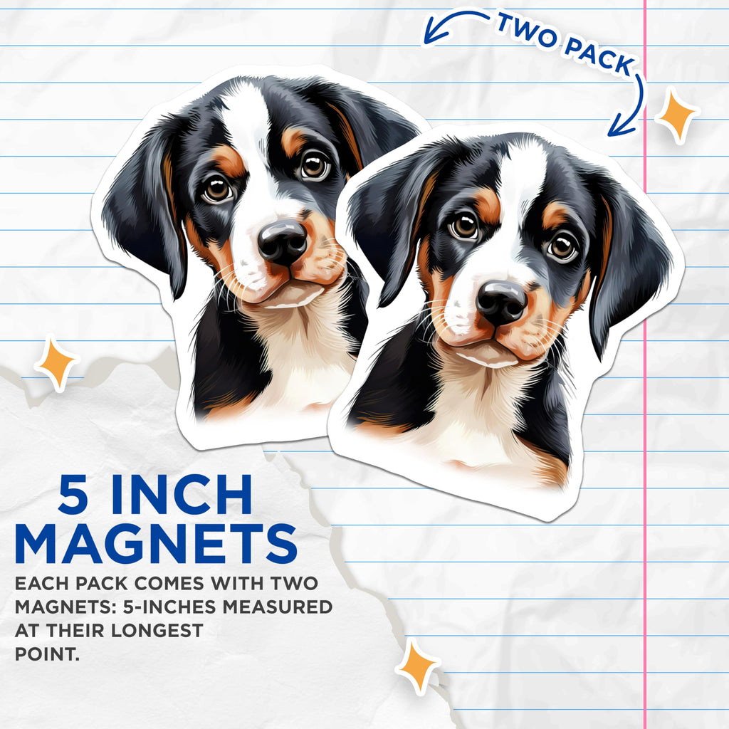 (2 Pack) Bernese Mountain Dog Puppy Magnets - Cute Pet Lover Decor - Adorable Dog Mom Kitchen Accessory - 5 Inches On Longest Side - Thick Durable Magnet - Made in USA - MAG25345