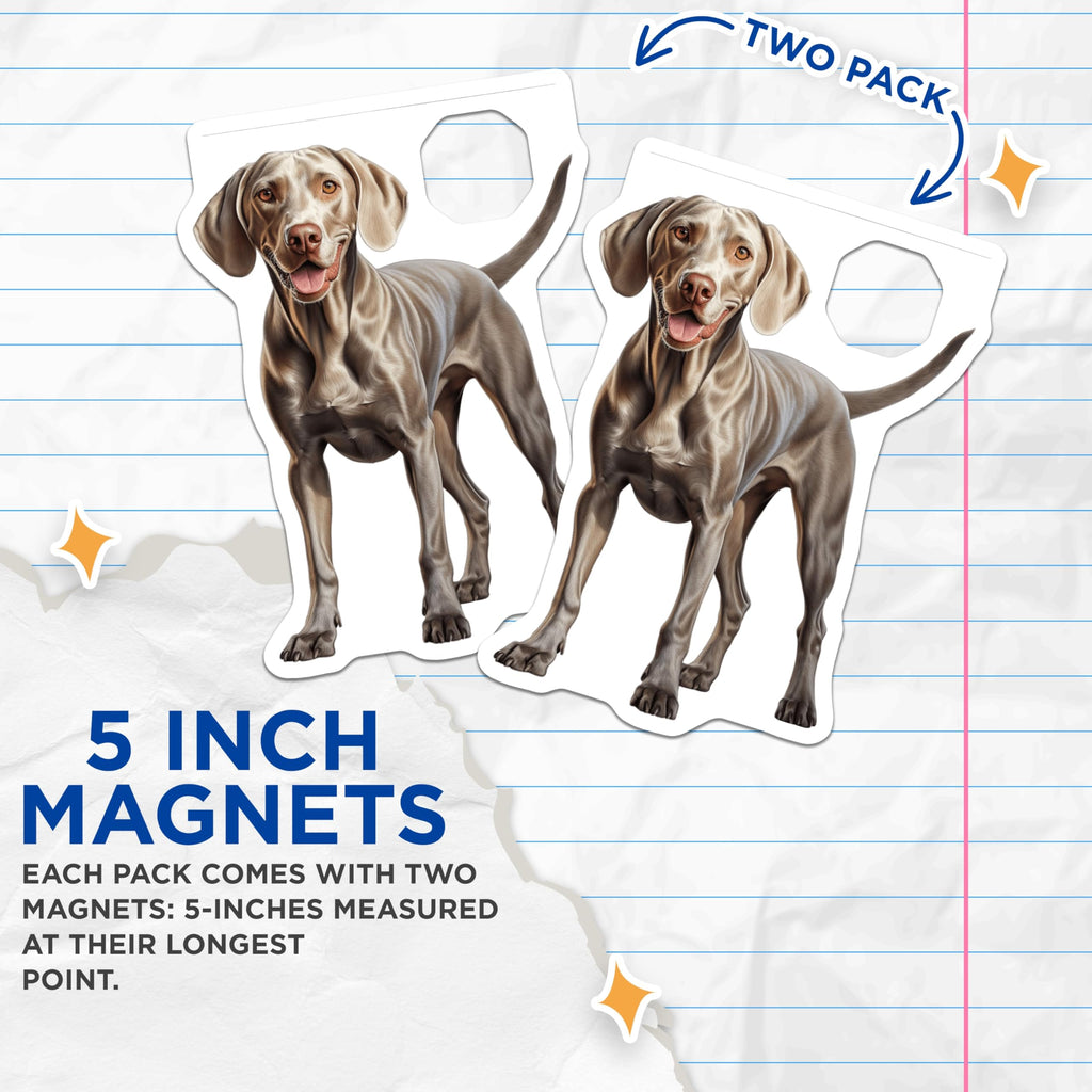 (2 Pack) Weimaraner Magnets - Happy Dog Breed Decor - Pet Owner Refrigerator Art - 5 Inches On Longest Side - Thick Durable Magnet - Made in USA - MAG30404