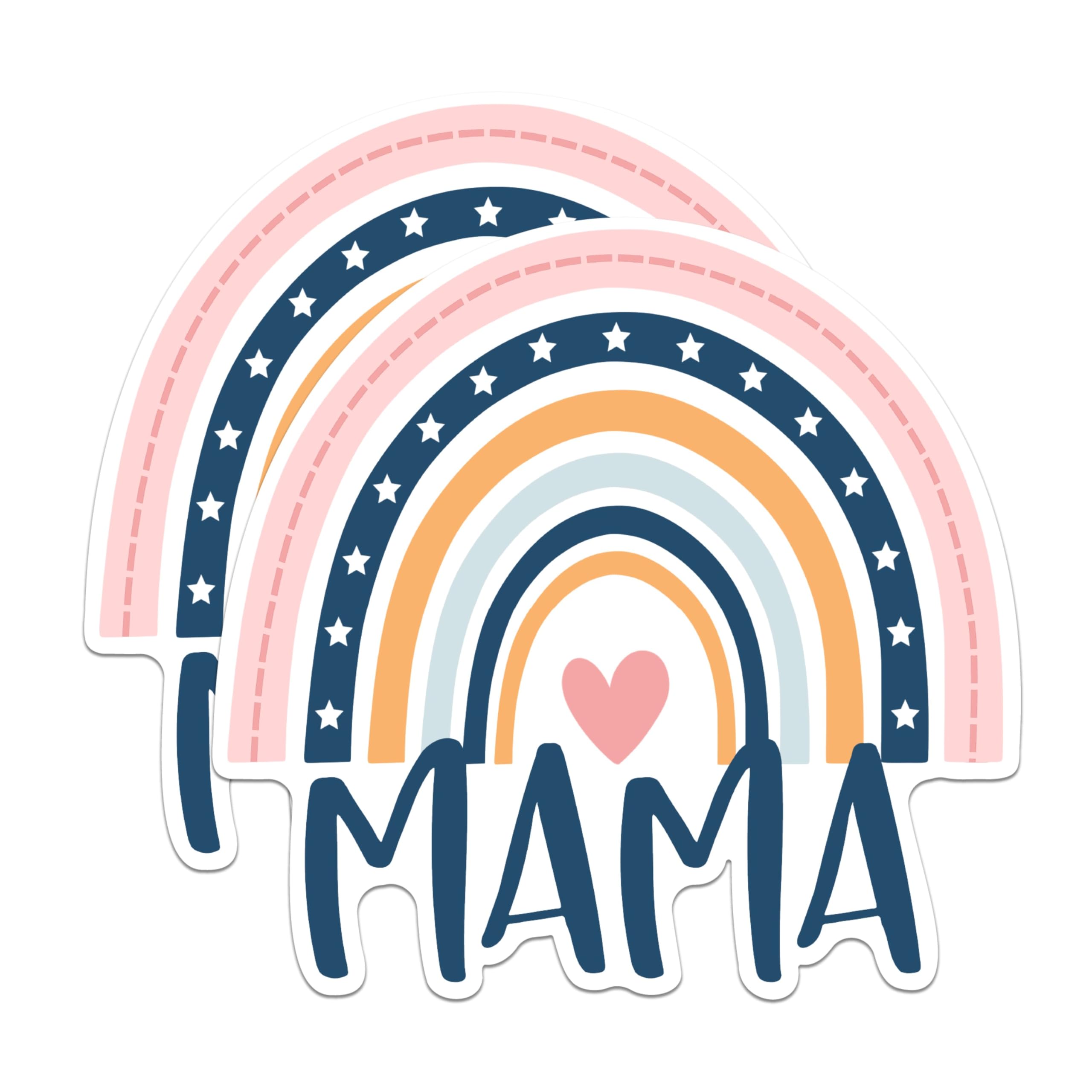 (2 Pack) Mama Rainbow Stickers - Cute Heart Stickers - Mom Aesthetic Stickers - 5" On Longest Side - Sticks to Any Smooth Flat Surface - Made in USA - BMCS2567