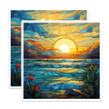(2 Pack) Stained Glass Sunset Ocean Landscape Magnets - Coastal Beach House Decor - Vibrant Artistic Nature Theme - 5 Inches On Longest Side - Thick Durable Magnet - Made in USA - MAG30373