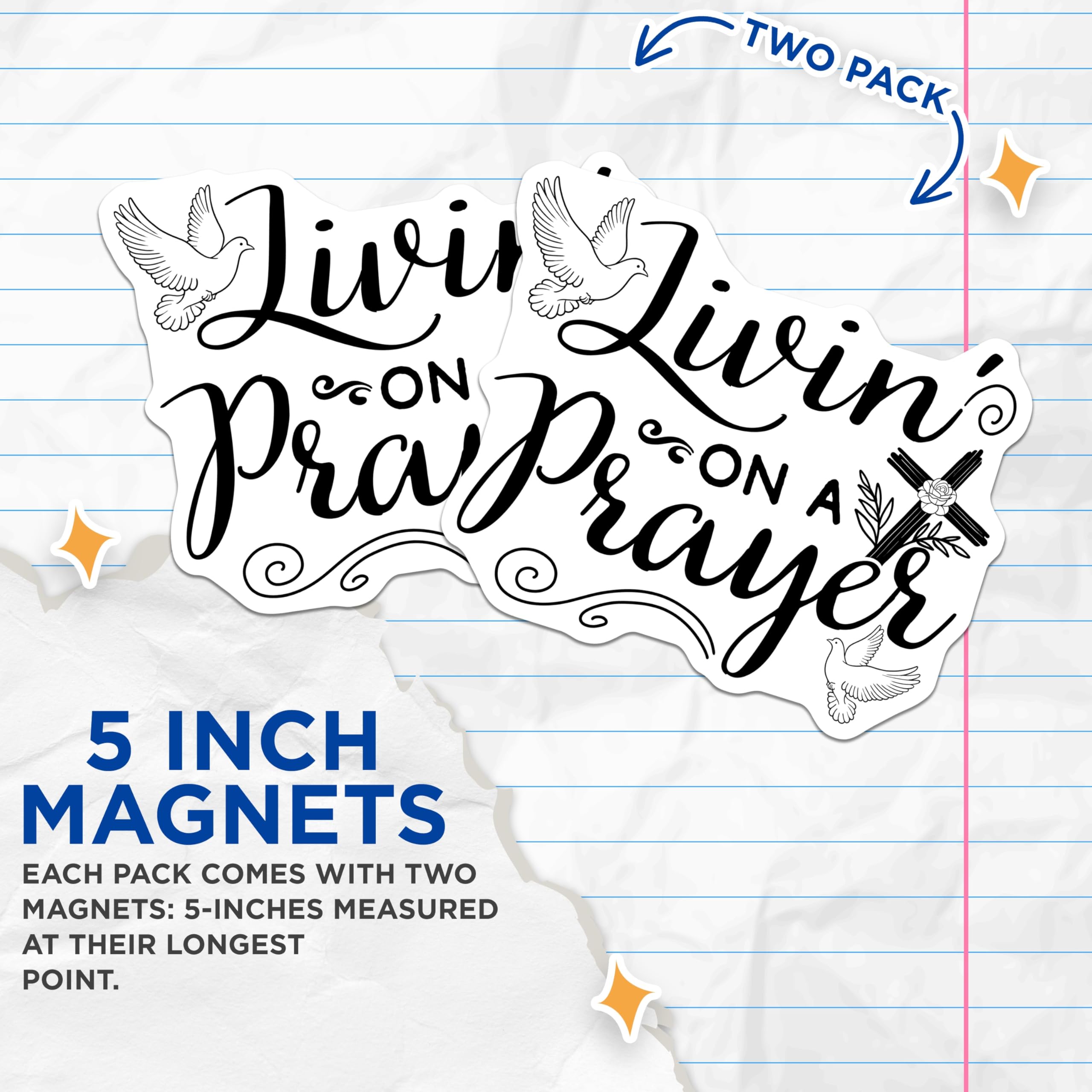 (2 Pack) Livin On A Prayer Magnets - Christian Decor - Religious Fridge Magnets - 5" On Longest Side - Premium Magnet - for Cars, Refrigerators, Toolboxes, Lockers - Made in USA - MAG16784