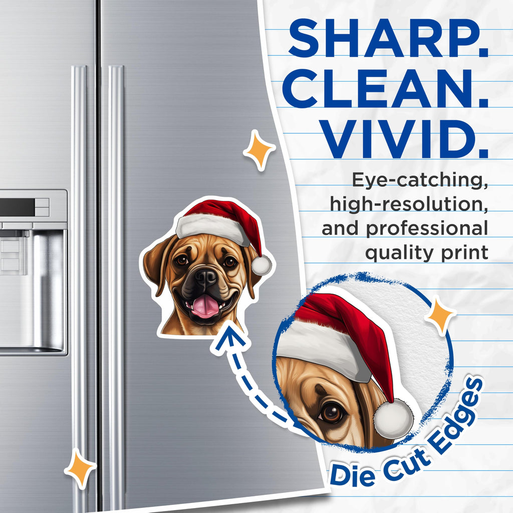 (2 Pack) Christmas Dog Magnets - Santa Hat Pet Decor - Holiday Refrigerator Magnets - 5 Inches On Longest Side - Thick Durable Magnet - Made in USA - MAG30436