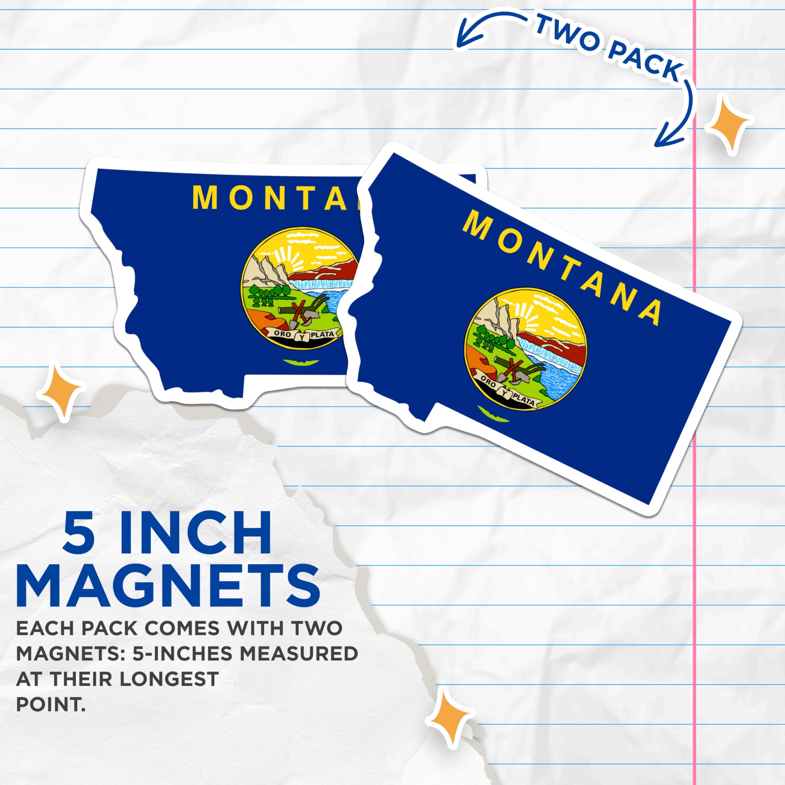 (2 Pack) Montana Flag Magnets - Big Sky Country State Outline Decal - USA Travel Souvenir - Western Home Decor Collectibles - 5 Inches On Longest Side - Thick Durable Magnet - Made in USA - MAG20885