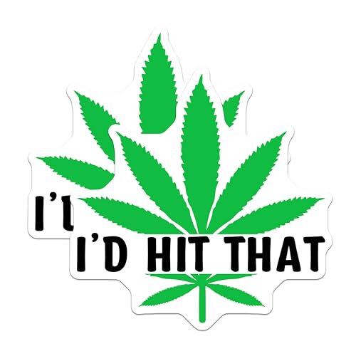 (2 Pack) I'd Hit That Magnets Magnets - Funny Weed Magnet - Cannabis Leaf Decor - 5" On Longest Side - Made in USA - Sticks to Refrigerators & Metal Surfaces - MAG8905