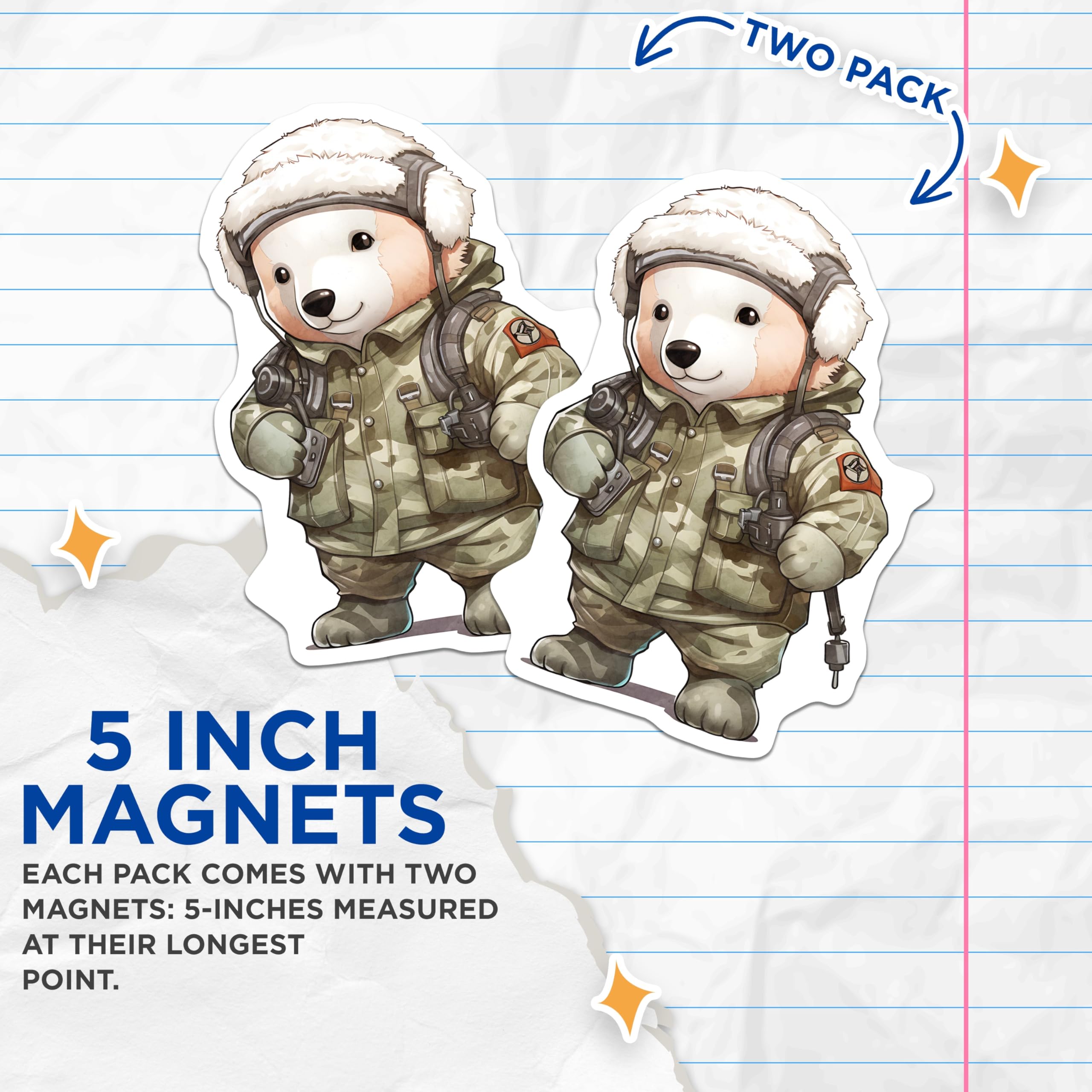 (2 Pack) Military Bear Magnets - Camo Bear Art - Unique Fridge Decor - 5" On Longest Side - Premium Magnet - for Cars, Refrigerators, Toolboxes, Lockers - Made in USA - MAG16867