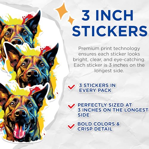 (3 Pack) German Shepherd Decals - Dog Breed Stickers - Laptop Decal - 3 Inches On Longest Side - Easy Peel & Apply - Made in USA - 3MCS0645