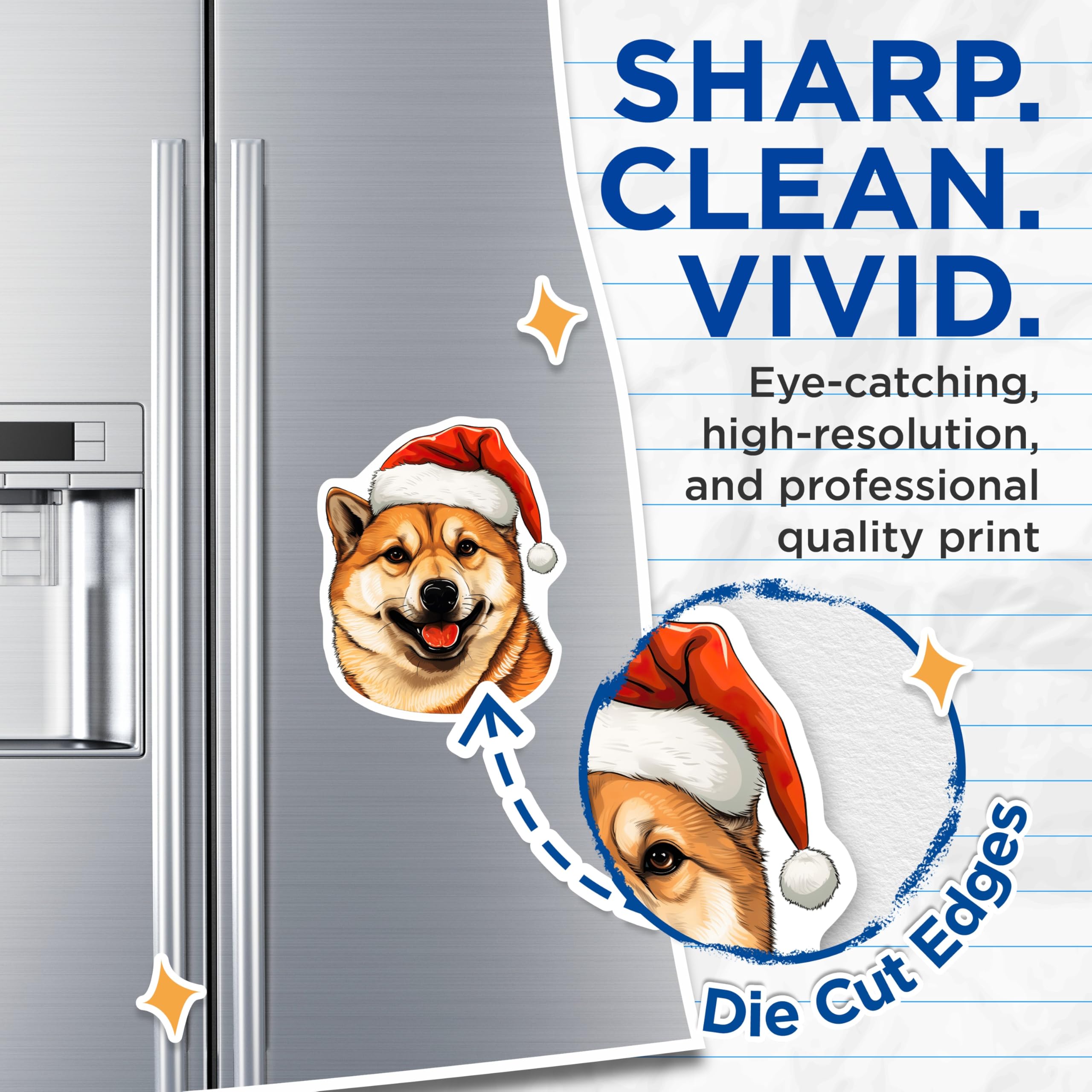 (2 Pack) Shiba Inu Christmas Magnets - Santa Hat Dog Mom Decor - Festive Pet Lover Magnet - 5 Inches On Longest Side - Thick Durable Magnet - Made in USA - MAG27629