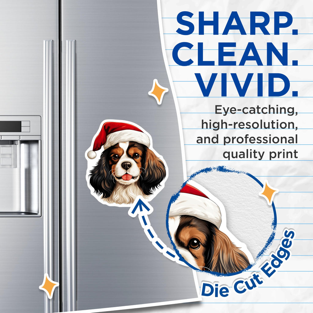 (2 Pack) Cavalier King Charles Christmas Magnets - Santa Hat Dog - Holiday Pet Owner - Festive Canine Decor - 5 Inches On Longest Side - Thick Durable Magnet - Made in USA - MAG29327