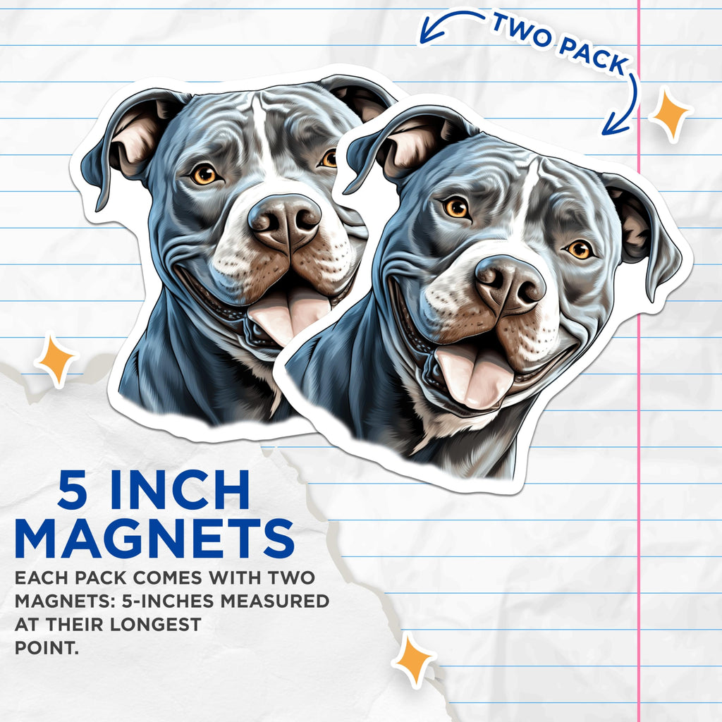 (2 Pack) Pitbull Dog Magnets - Happy Pitbull Lover Decor - Dog Mom Fridge Magnets - Cute Pet Parent Art - 5 Inches On Longest Side - Thick Durable Magnet - Made in USA - MAG30156