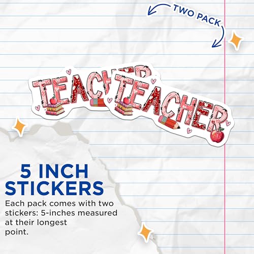 (2 Pack) Teacher Appreciation Stickers - Back to School Decals - Classroom Decor Teacher Gifts - 5" On Longest Side - Sticks to Smooth Flat Surfaces - Made in USA - BMCS7645
