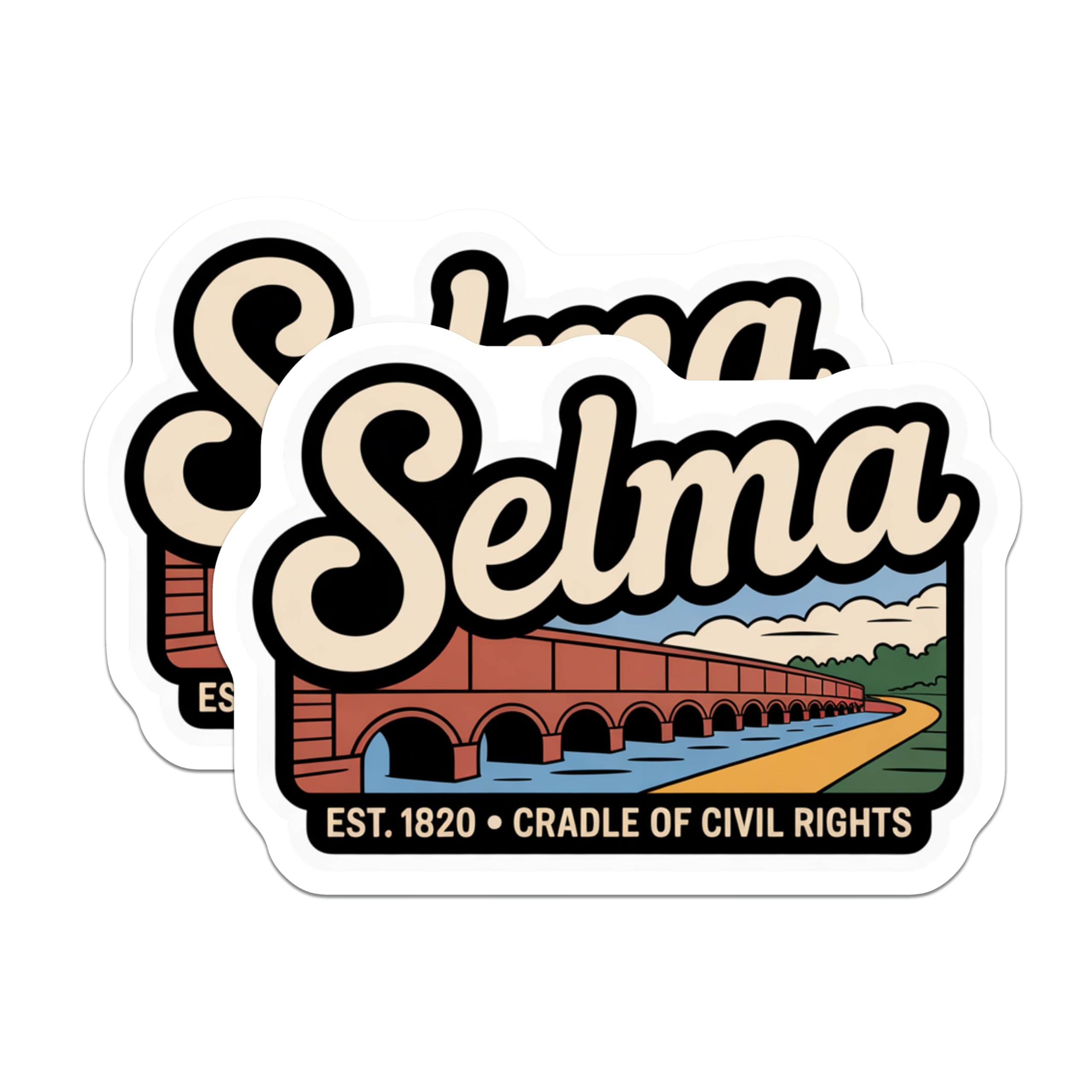 (2 Pack) Selma Alabama Magnets - Edmund Pettus Bridge - Civil Rights Decor - 5" On Longest Side - Premium Magnet - for Cars, Refrigerators, Toolboxes, Lockers - Made in USA - MAG17301