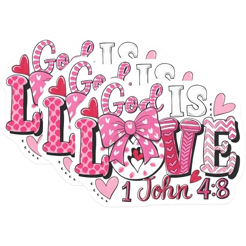 (3 Pack) God is Love Decals - 1 John 4 8 - Religious Scripture Vinyl Decals - 3 Inches On Longest Side - Easy Peel & Apply - Made in USA - 3MCS7577