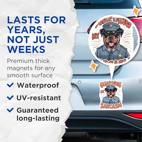 (2 Pack) Guarding My Sarcasm Magnets Magnets - Rottweiler Magnet - Funny Dog Magnet - 5" On Longest Side - Made in USA - Sticks to Refrigerators & Metal Surfaces - MAG8493