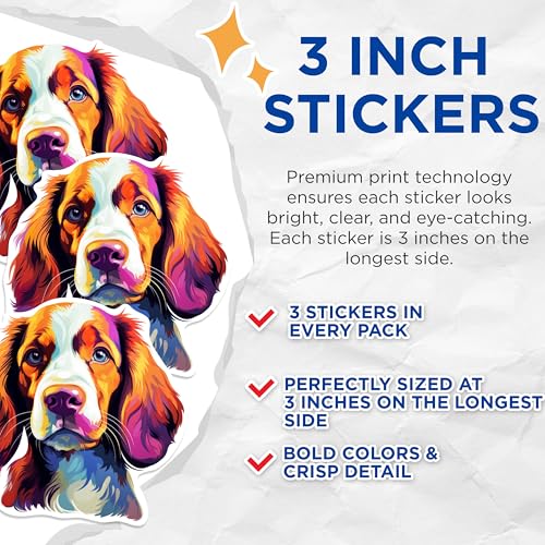 (3 Pack) Brittany Spaniel Decals - Dog Breed Stickers - Laptop Decal - 3 Inches On Longest Side - Easy Peel & Apply - Made in USA - 3MCS0851
