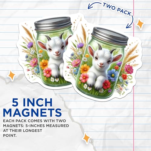 (2 Pack) Cute Animal Decoration Magnet - Goat Art - Kitchen Decor - Farmhouse Decor - 5" On Longest Side - Sticks to Smooth Flat Surfaces - Made in USA - MAG9364