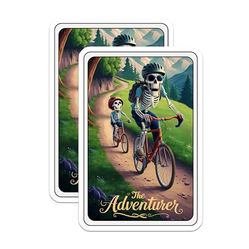 (2 Pack) The Adventurer Stickers - Skeleton Cycling Adventure Stickers - Biking Journey Sticker Pack - 5" On Longest Side - Sticks to Smooth Flat Surfaces - Made in USA - BMCS4440