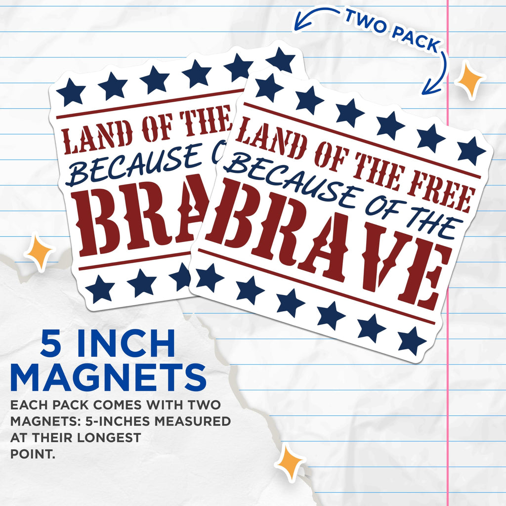 (2 Pack) Patriotic Magnets - Land of The Free - Stars and Stripes Fridge Magnets - 5" On Longest Side - Premium Magnet - for Cars, Refrigerators, Toolboxes, Lockers - Made in USA - MAG16275