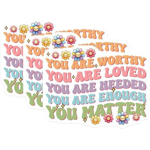 (3 Pack) You Matter Decals - Positive Affirmation Stickers - Floral Quote Stickers - 3 Inches On Longest Side - Easy Peel & Apply - Made in USA - 3MCS7002