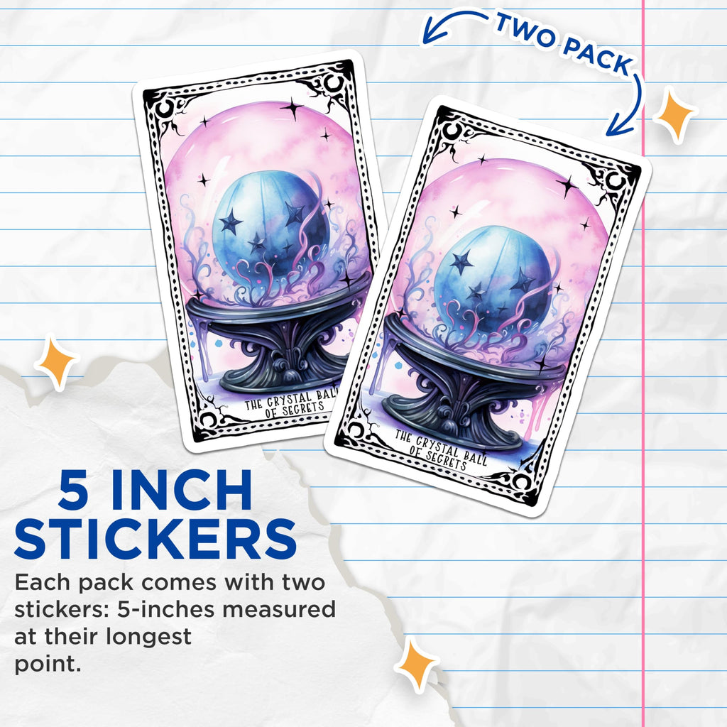 (2 Pack) Mystical Crystal Ball Stickers - Fantasy Tarot Card Stickers - Witchy Art Stickers - 5" On Longest Side - Sticks to Any Smooth Flat Surface - Made in USA - BMCS3588