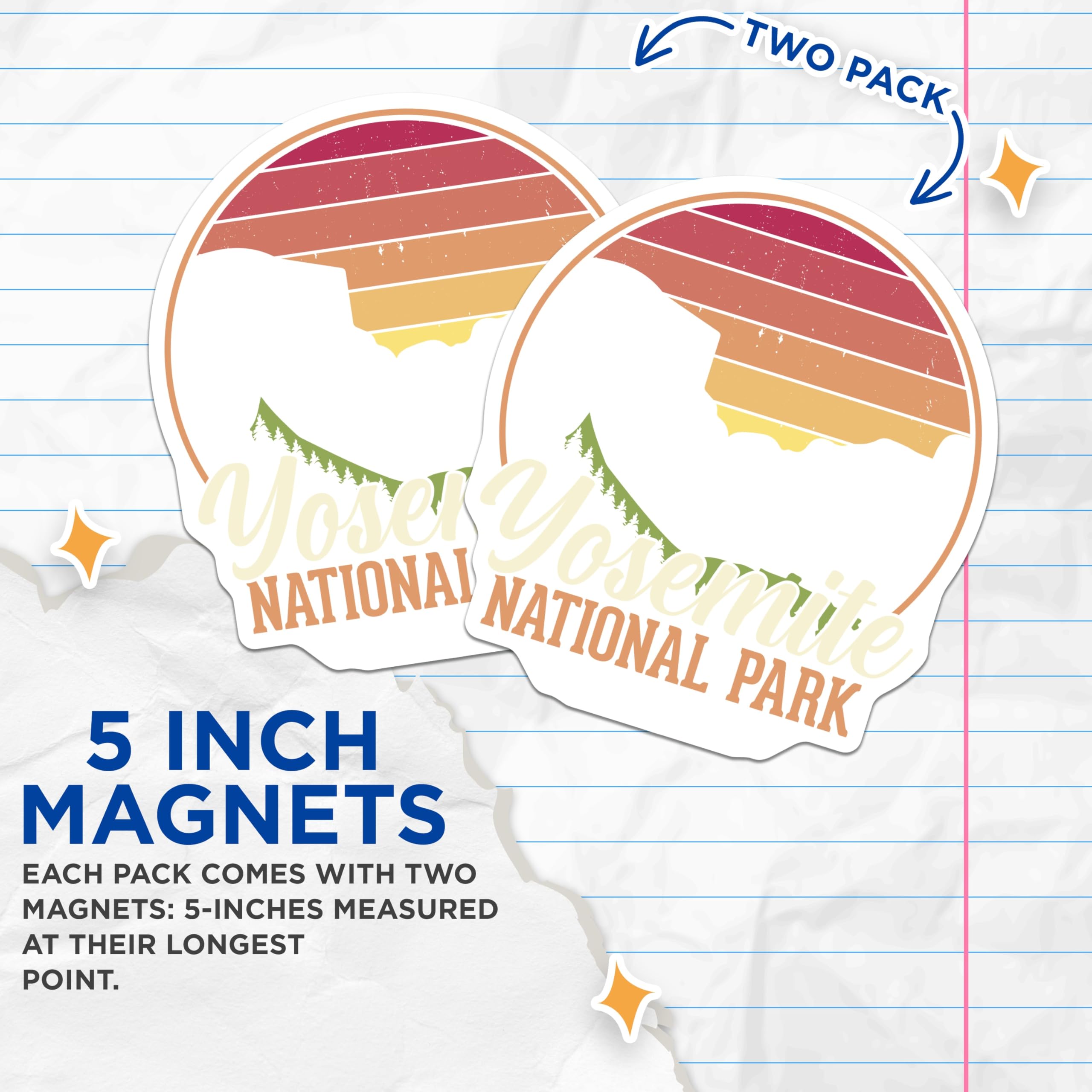 (2 Pack) Yosemite Magnets - National Park Souvenir - Retro Sunset Fridge Decor - 5" On Longest Side - Premium Magnet - for Cars, Refrigerators, Toolboxes, Lockers - Made in USA - MAG17722