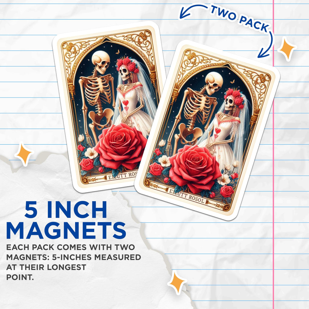 (2 Pack) Skeleton Wedding Magnets - Eternal Love Couple - Dia de Los Muertos Decor - 5 Inches On Longest Side - Thick Durable Magnet - Made in USA - MAG22775