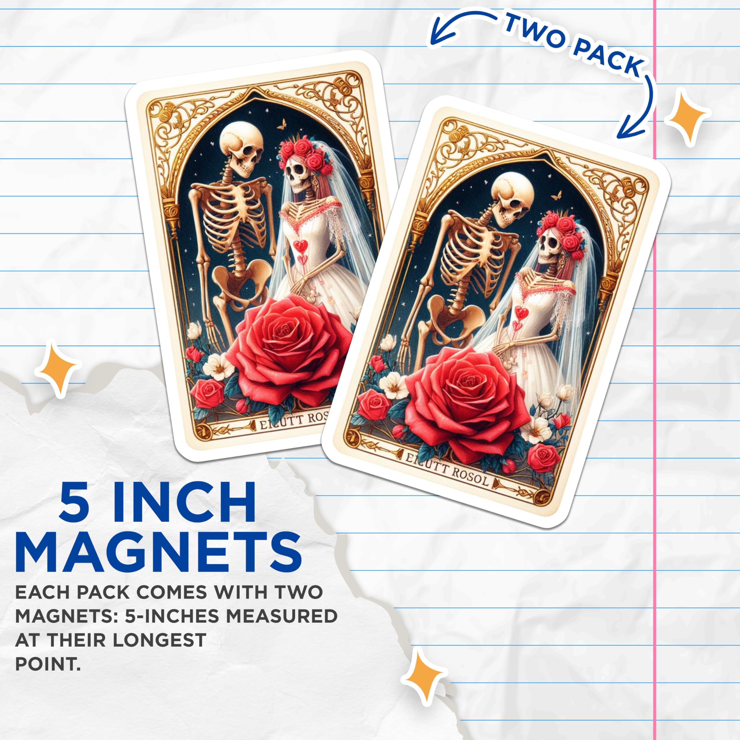 (2 Pack) Skeleton Wedding Magnets - Eternal Love Couple - Dia de Los Muertos Decor - 5 Inches On Longest Side - Thick Durable Magnet - Made in USA - MAG22775