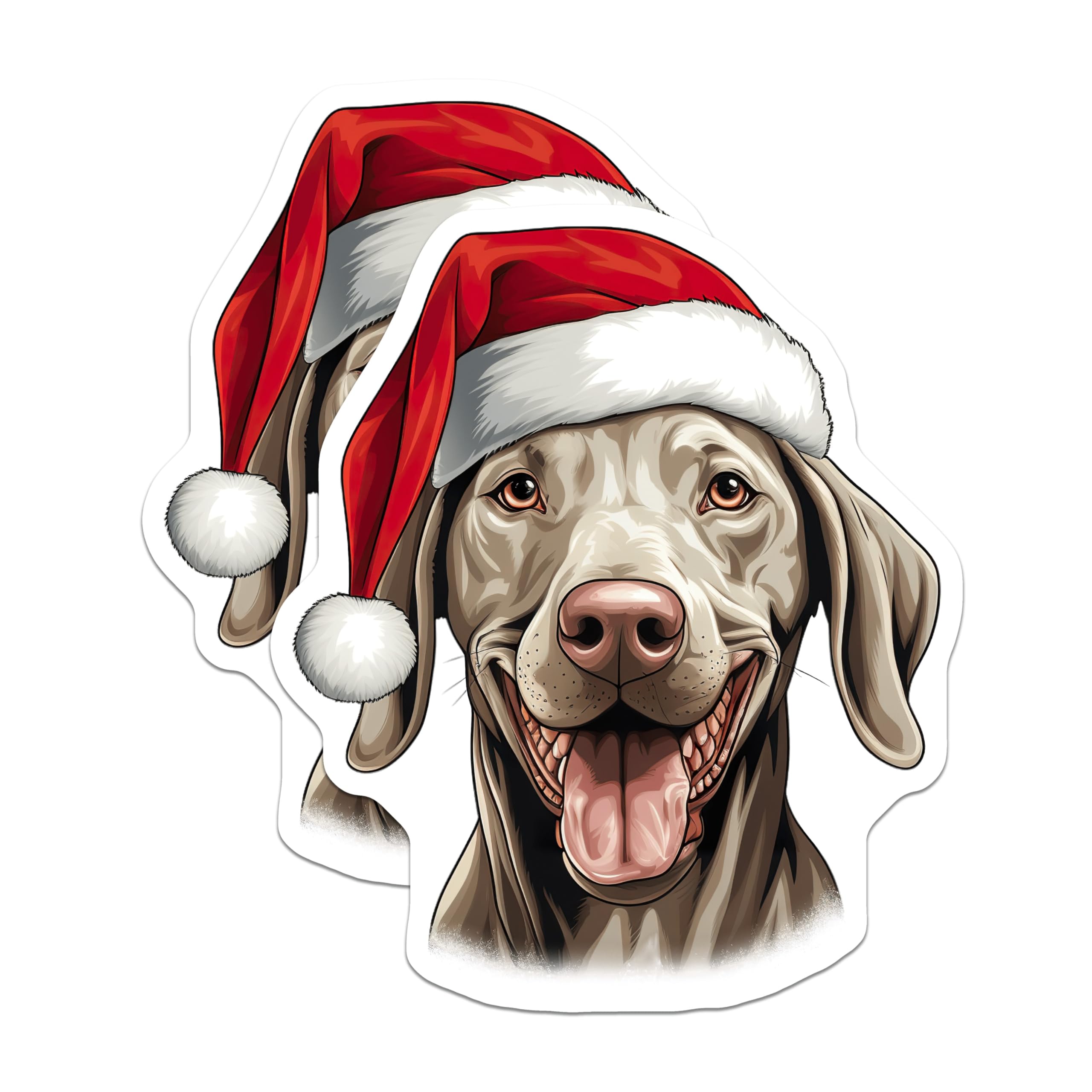 (2 Pack) Christmas Dog Magnets - Santa Hat Weimaraner Smiling - Happy Holiday Refrigerator Decor - 5 Inches On Longest Side - Thick Durable Magnet - Made in USA - MAG28013