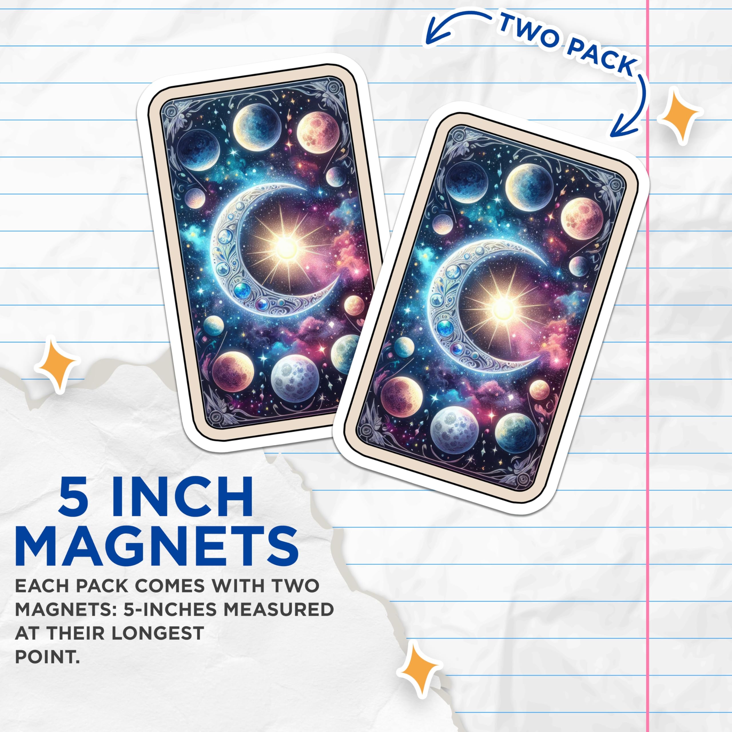 (2 Pack) Celestial Moon Magnets - Cosmic Planets Galaxy Decor - Mystical Space Fridge Accessories - 5 Inches On Longest Side - Thick Durable Magnet - Made in USA - MAG21133