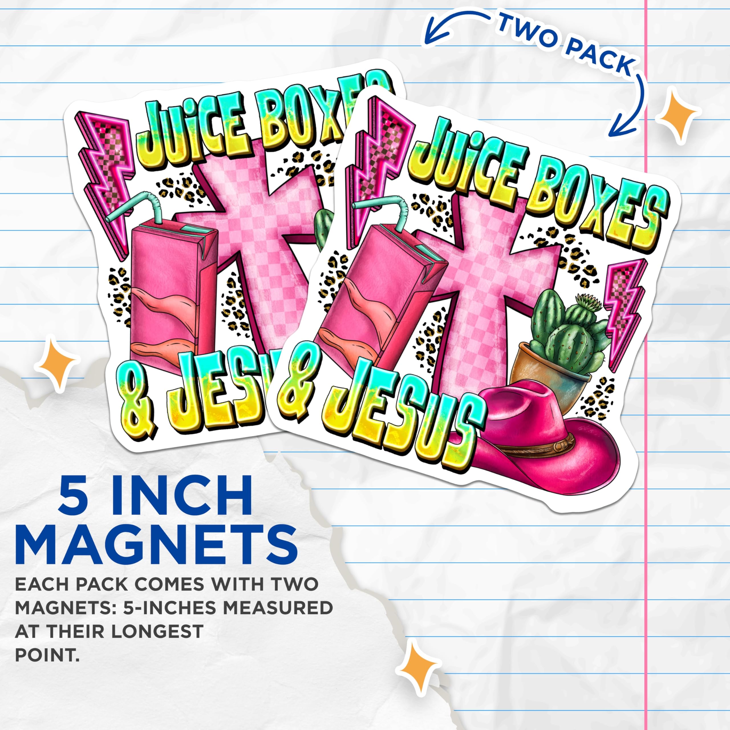 (2 Pack) Juice Boxes and Jesus Magnets - Christian Western Decor - Pink Country Faith Fridge Magnet - 5 Inches On Longest Side - Thick Durable Magnet - Made in USA - MAG24679