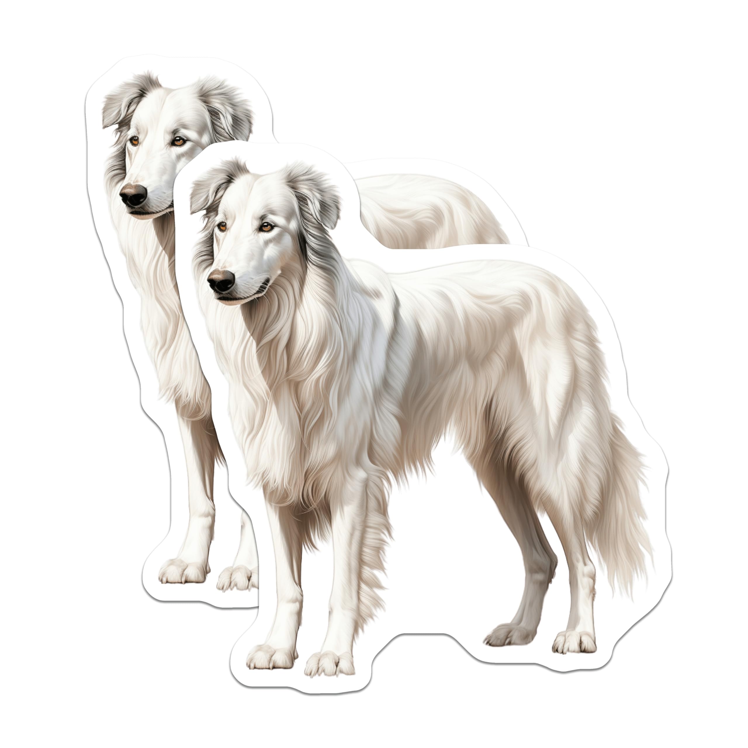 (2 Pack) Borzoi Dog Magnets - Elegant Sighthound Art - Dog Lover Fridge Decor - 5 Inches On Longest Side - Thick Durable Magnet - Made in USA - MAG26664