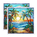 (2 Pack) Stained Glass Tropical Magnets - Palm Tree Beach Scene - Ocean Sunset Vibe - Coastal Refrigerator Decor - 5 Inches On Longest Side - Thick Durable Magnet - Made in USA - MAG30282
