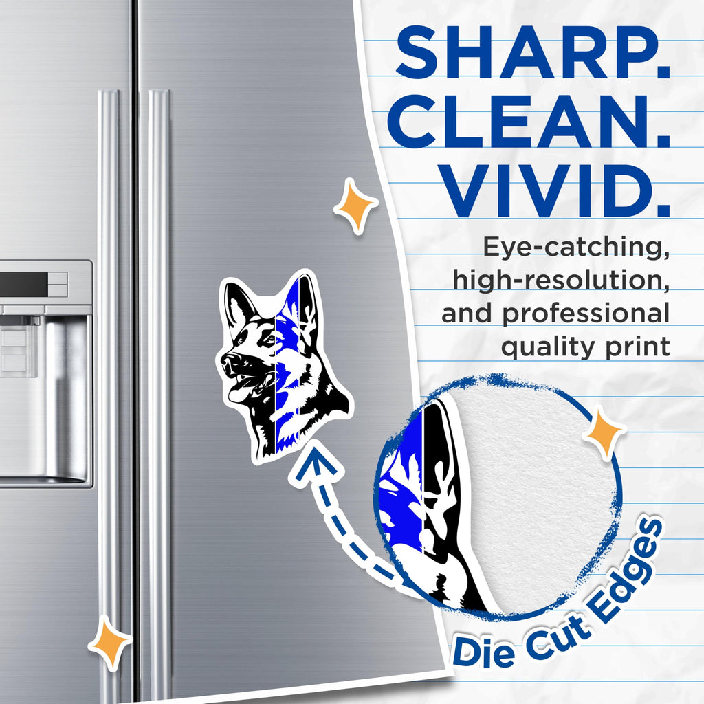 (2 Pack) German Shepherd Thin Blue Line Magnets - Police K9 Dog Decal - Law Enforcement Support Car Decor - 5 Inches On Longest Side - Thick Durable Magnet - Made in USA - MAG20613