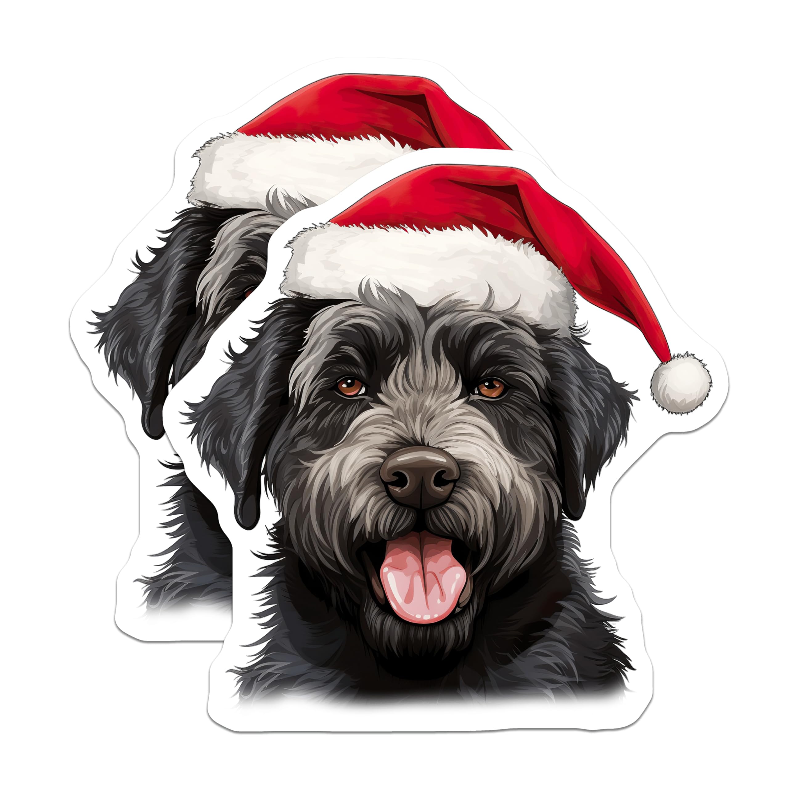 (2 Pack) Shaggy Christmas Dog Magnets - Santa Hat Pet Decor - Holiday Animal Lover Refrigerator Art - 5 Inches On Longest Side - Thick Durable Magnet - Made in USA - MAG28444