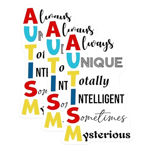 (3 Pack) Autism Awareness Decals - Unique Intelligent Mysterious - Laptop Decal - 3 Inches On Longest Side - Easy Peel & Apply - Made in USA - 3MCS1990