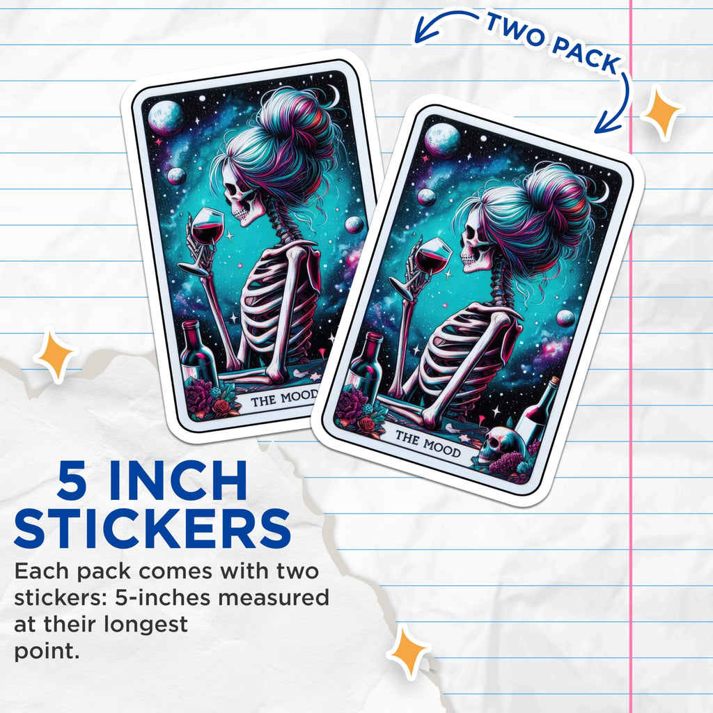(2 Pack) The Mood Skeleton Stickers - Skull Artwork - Cosmic Skeleton Decal - Dark Aesthetic Stickers - 5" On Longest Side - Sticks to Smooth Flat Surfaces - Made in USA - BMCS5458