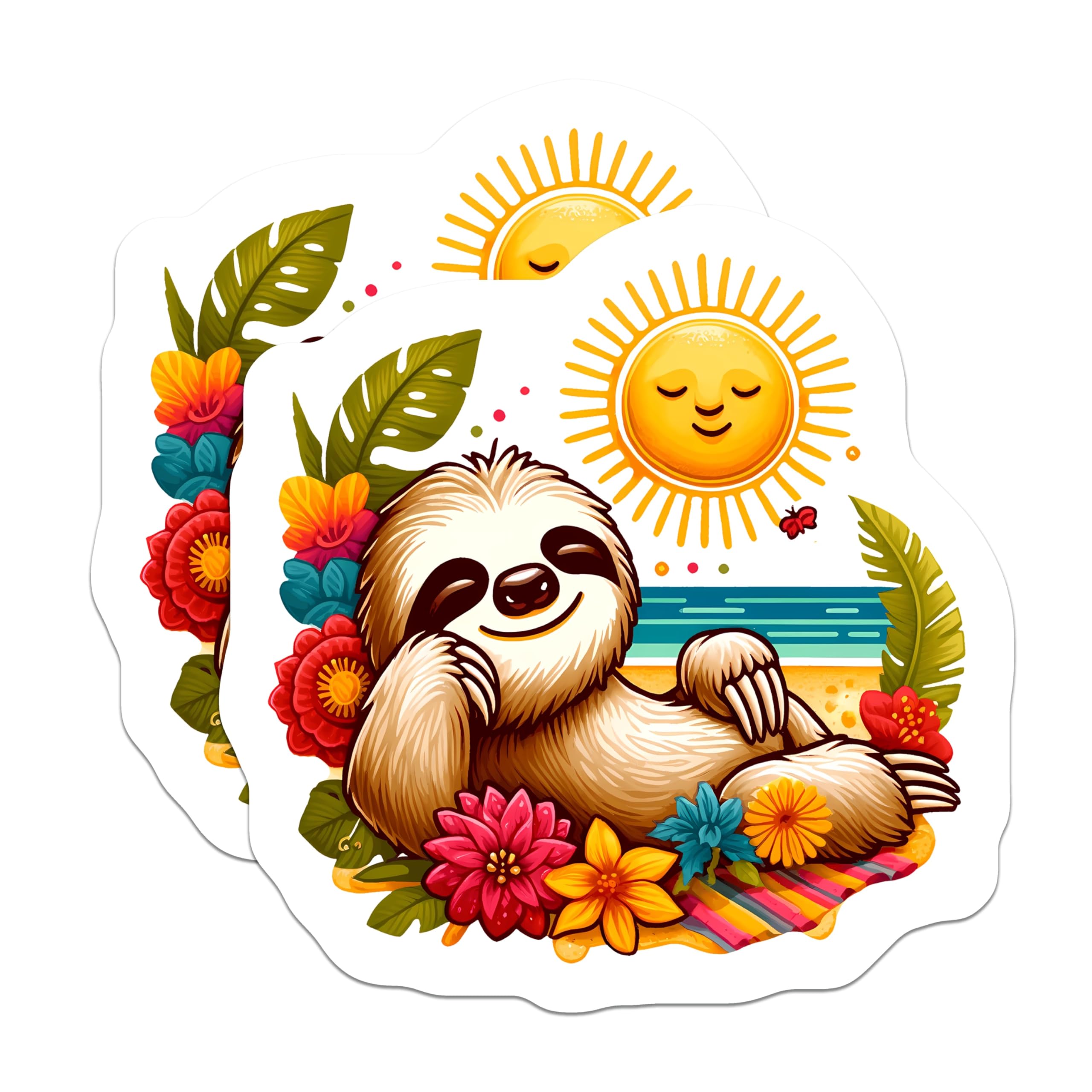 (2 Pack) Cute Sloth Refrigerator Magnets - Tropical Beach Vacation Sloth Art - Sunny Ocean Summer Animal Decor - 5 Inches On Longest Side - Thick Durable Magnet - Made in USA - MAG20466