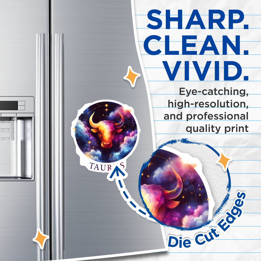 (2 Pack) Taurus Magnets - Zodiac Sign Art - Cosmic Bull Refrigerator Decor - Astrology Star Sign - 5 Inches On Longest Side - Thick Durable Magnet - Made in USA - MAG37599