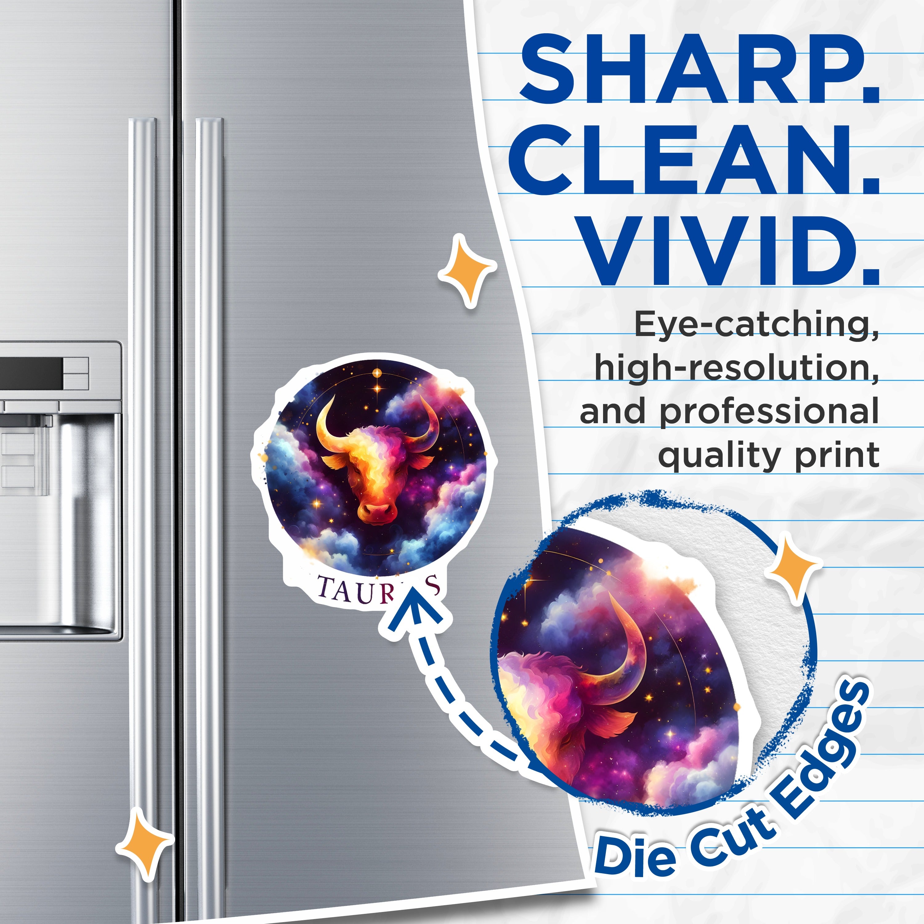 (2 Pack) Taurus Magnets - Zodiac Sign Art - Cosmic Bull Refrigerator Decor - Astrology Star Sign - 5 Inches On Longest Side - Thick Durable Magnet - Made in USA - MAG37599