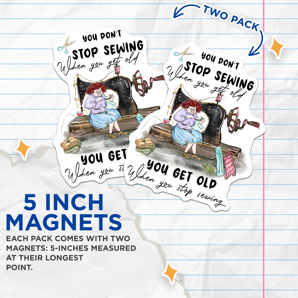 (2 Pack) Sewing Magnets - Funny Seamstress Quote - Crafter Humor Decor - Quilting Hobby Refrigerator Magnets - 5 Inches On Longest Side - Thick Durable Magnet - Made in USA - MAG38713