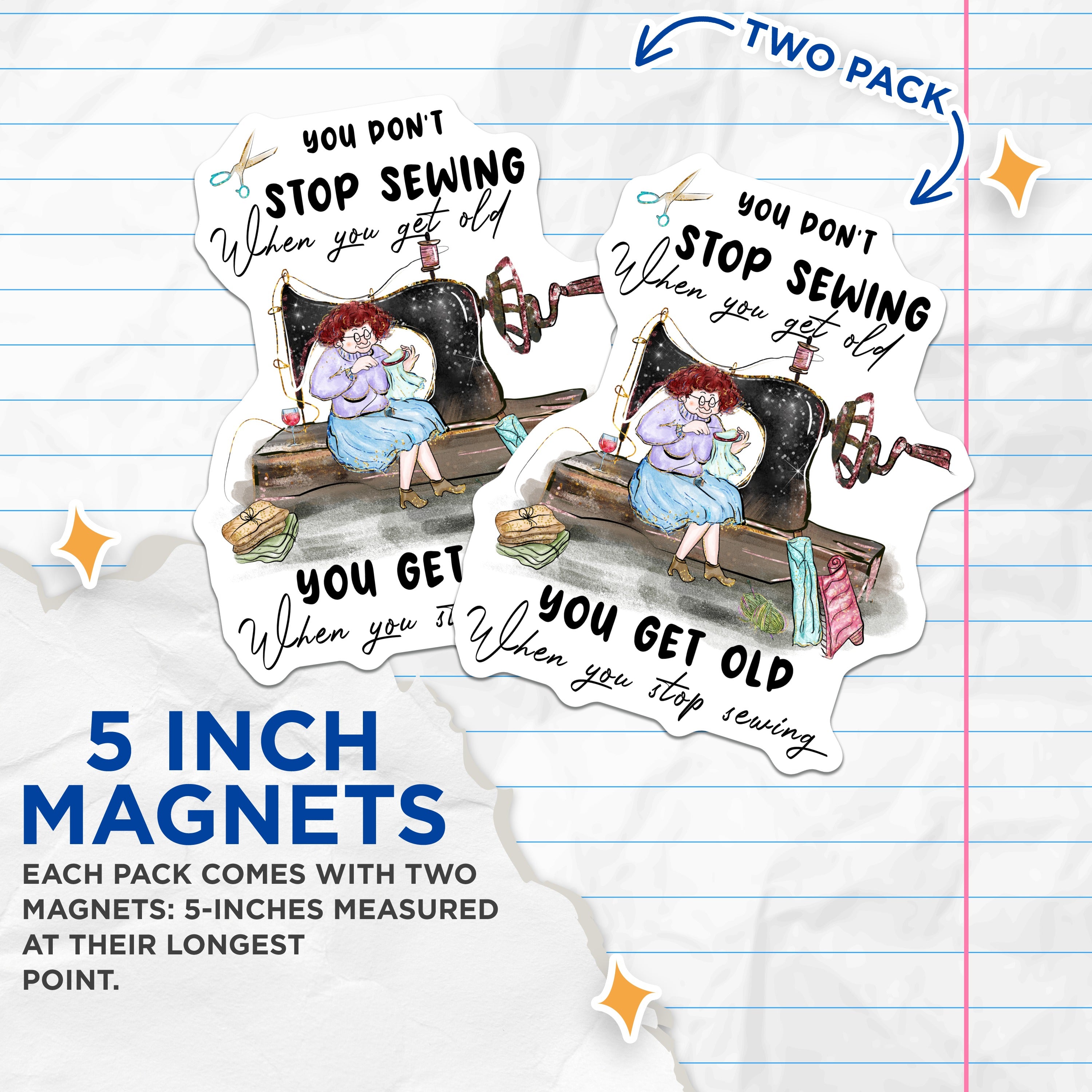(2 Pack) Sewing Magnets - Funny Seamstress Quote - Crafter Humor Decor - Quilting Hobby Refrigerator Magnets - 5 Inches On Longest Side - Thick Durable Magnet - Made in USA - MAG38713