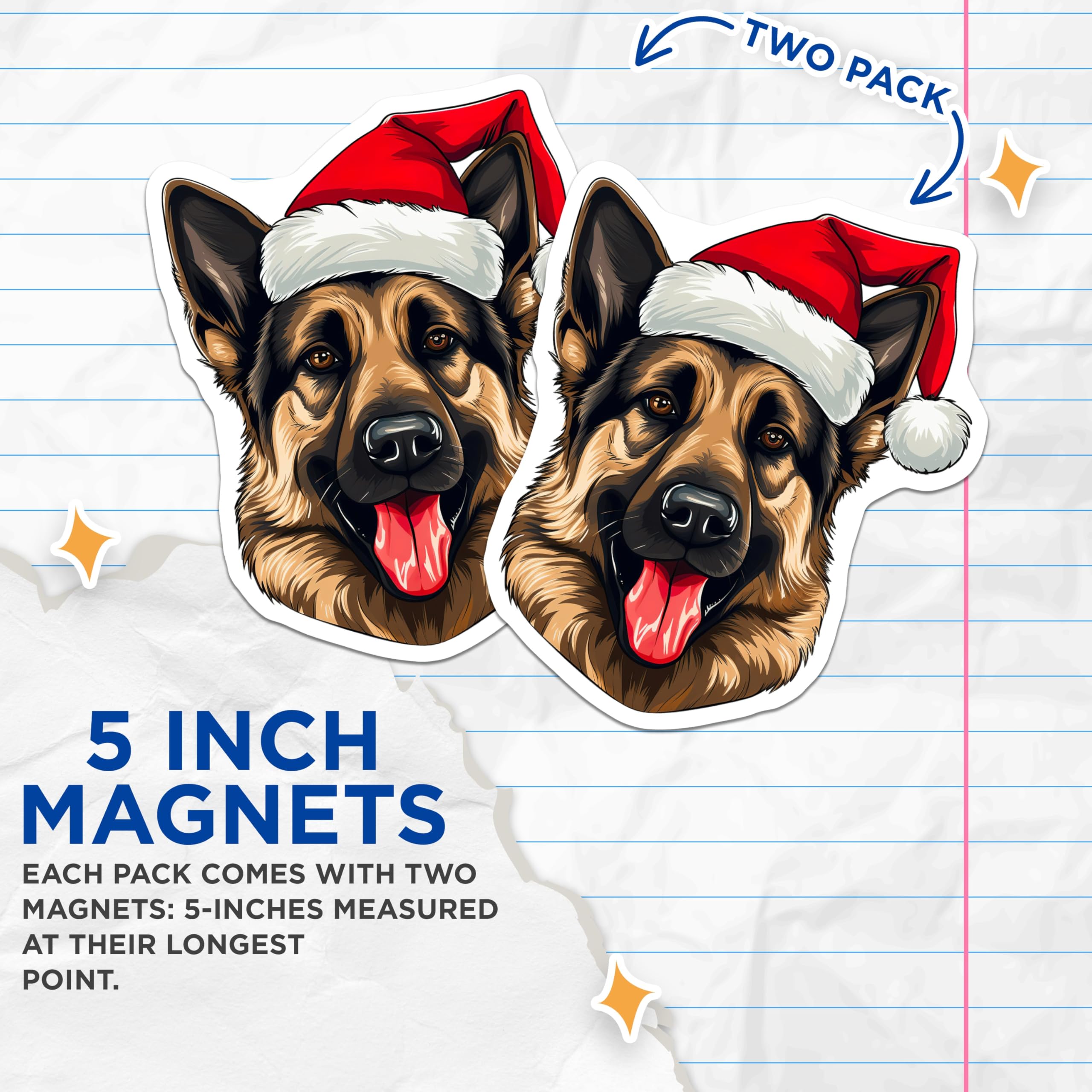 (2 Pack) German Shepherd Christmas Magnets - Santa Dog Holiday Decor - Pet Owner Stocking Stuffer - 5 Inches On Longest Side - Thick Durable Magnet - Made in USA - MAG27936