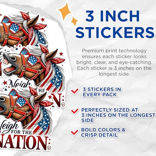 (3 Pack) Patriotic Horse Decals - USA Pride Decals - Laptop Decals - 3 Inches On Longest Side - Easy Peel & Apply - Made in USA - 3MCS1532