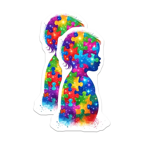 (2 Pack) Autism Awareness Puzzle Magnets - Colorful Autism Support - Autism Acceptance - 5" On Longest Side - for Cars, Fridges, Toolboxes - Made in USA - MAG7906