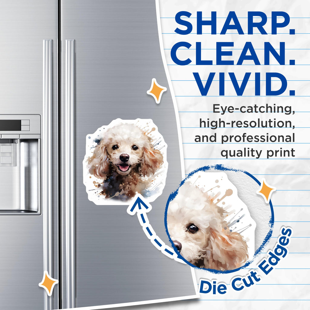 (2 Pack) Watercolor Poodle Dog Magnets - Cute Pet Lover Fridge Decor - Happy Doodle Puppy Art - 5 Inches On Longest Side - Thick Durable Magnet - Made in USA - MAG29307
